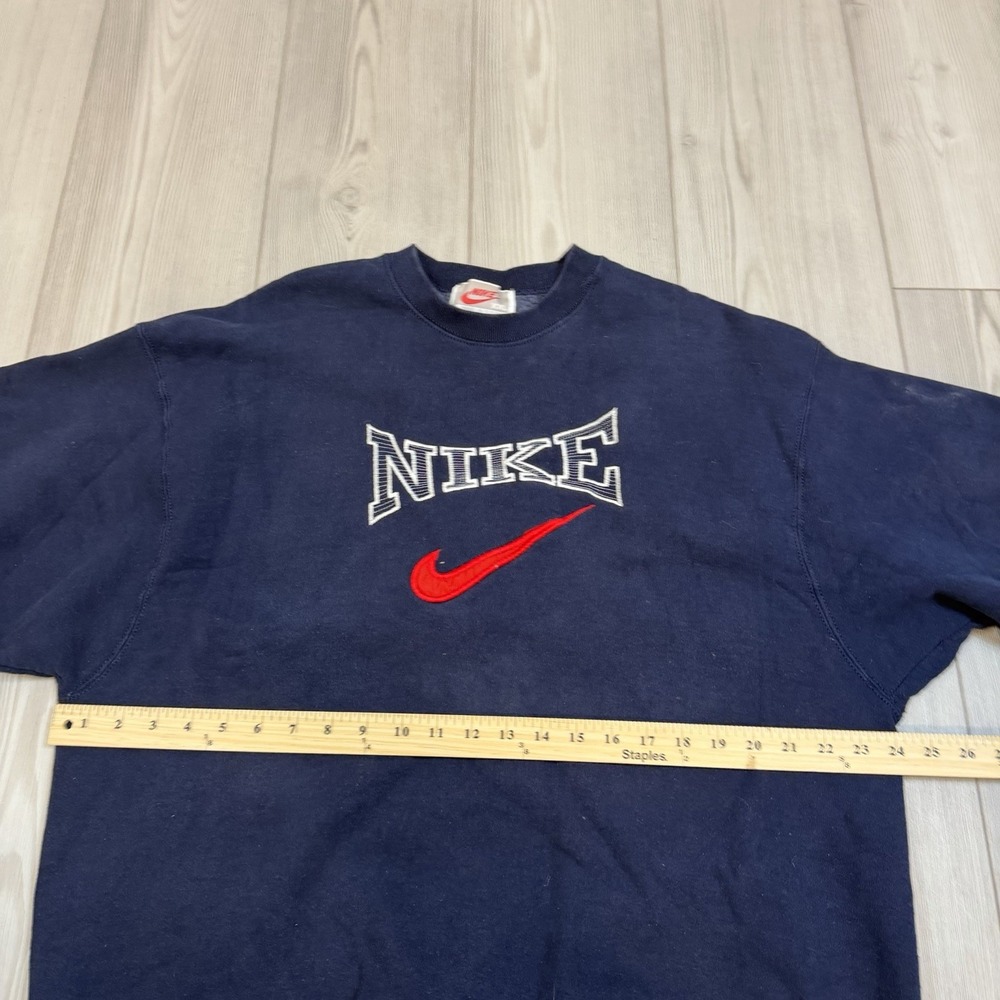 Vintage Nike Mens XXL Big Swoosh Embroidered Spell Out Pullover Sweatshirt Navy - Picture 6 of 10